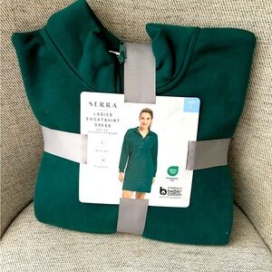 New Serra Sweatshirt Dress Green Quarter Zip Ribbed Cuffs Cotton Holidays Gift